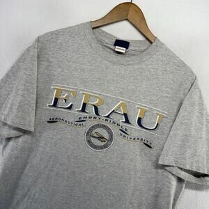 Vintage Embry Riddle Aeronautical university Men's Large Gray Spellout USA 90s